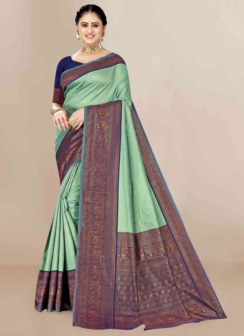 Classic Banarasi Silk Sea Green Jacquard Work Saree