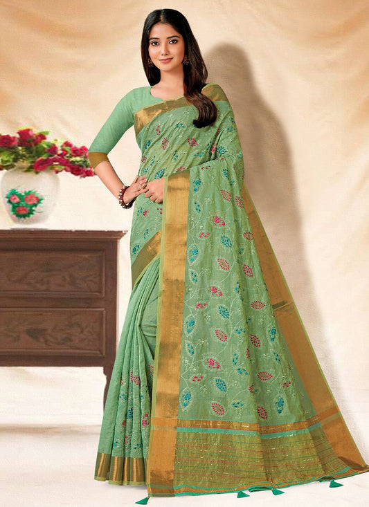 Classic Banarasi Silk Sea Green Embroidered Saree