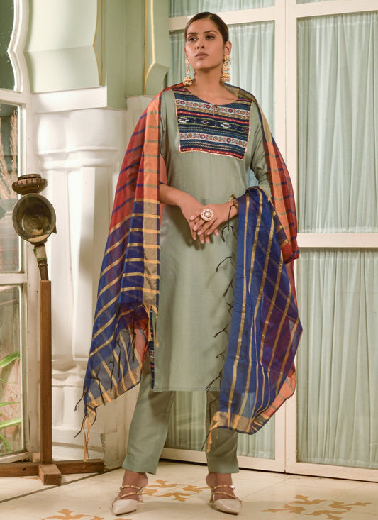 Salwar Suit Blended Cotton Sea Green Print Salwar Kameez