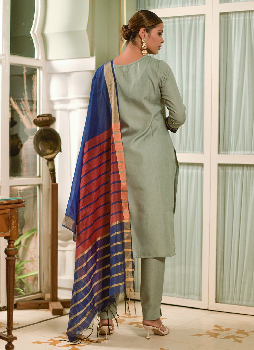 Salwar Suit Blended Cotton Sea Green Print Salwar Kameez