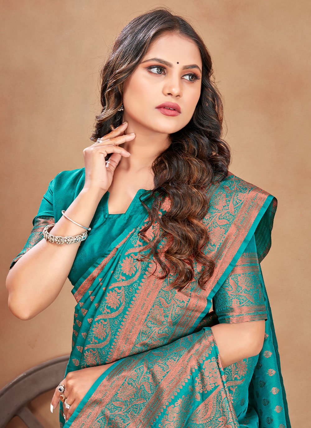 Classic Banarasi Silk Sea Green Patch Border Saree