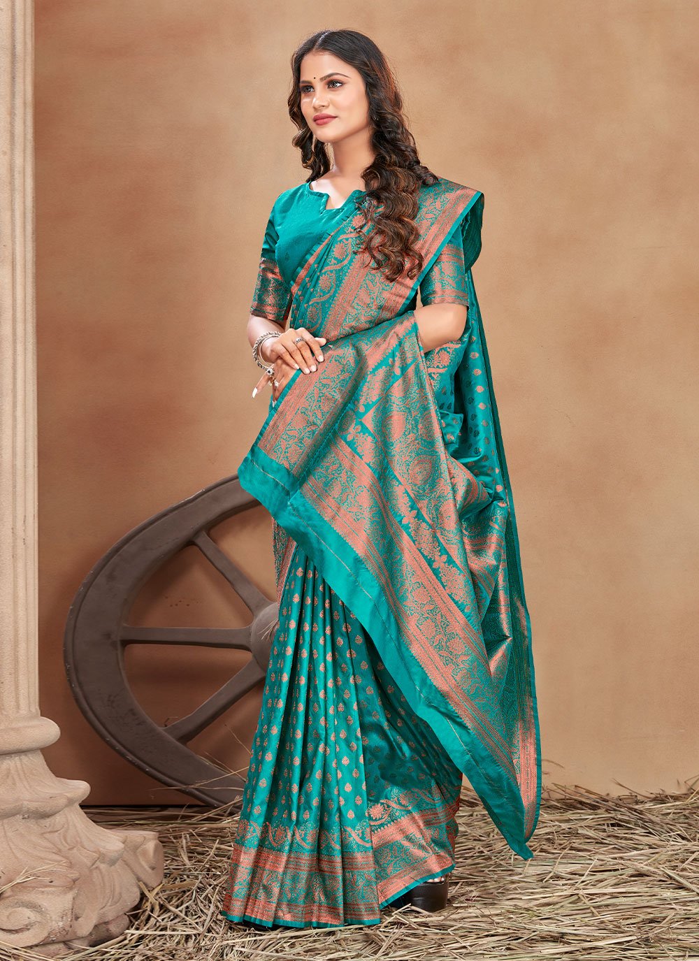 Classic Banarasi Silk Sea Green Patch Border Saree