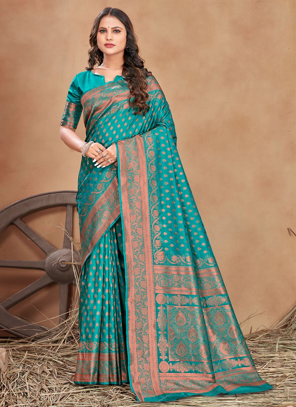 Classic Banarasi Silk Sea Green Patch Border Saree