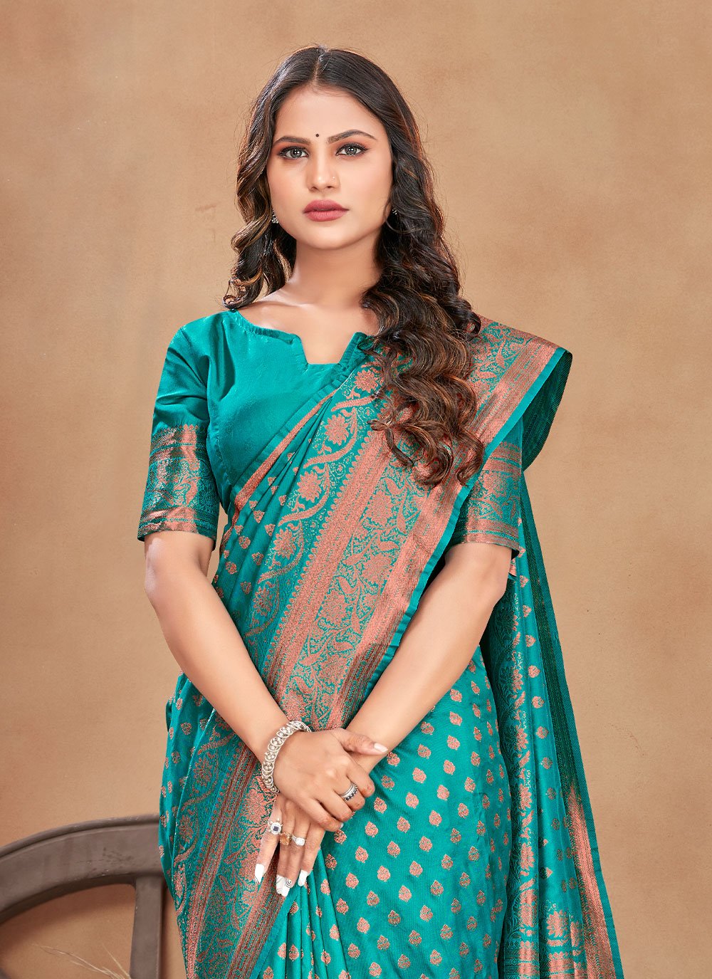 Classic Banarasi Silk Sea Green Patch Border Saree