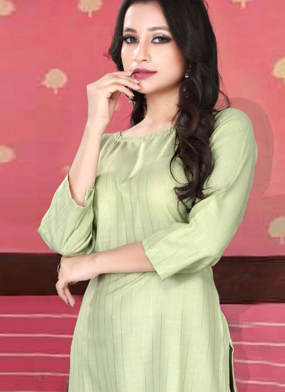 Casual Kurti Cotton Sea Green Strips Print Kurtis