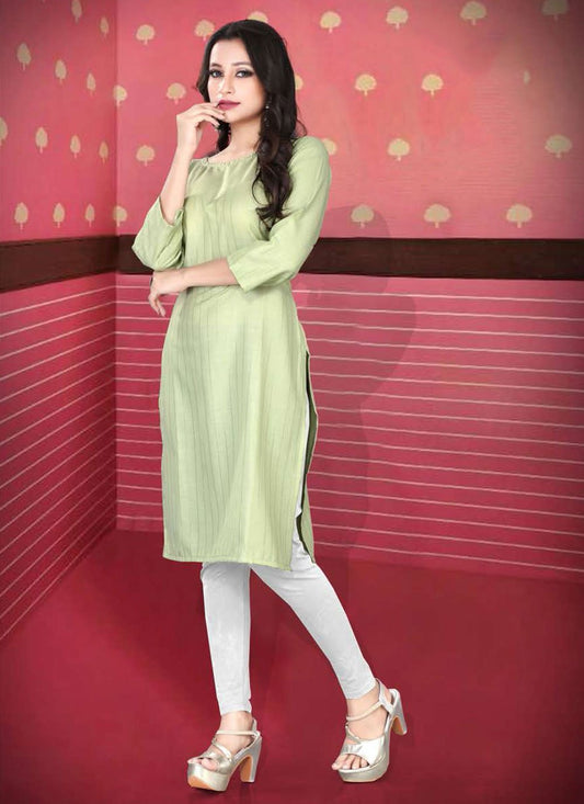 Casual Kurti Cotton Sea Green Strips Print Kurtis