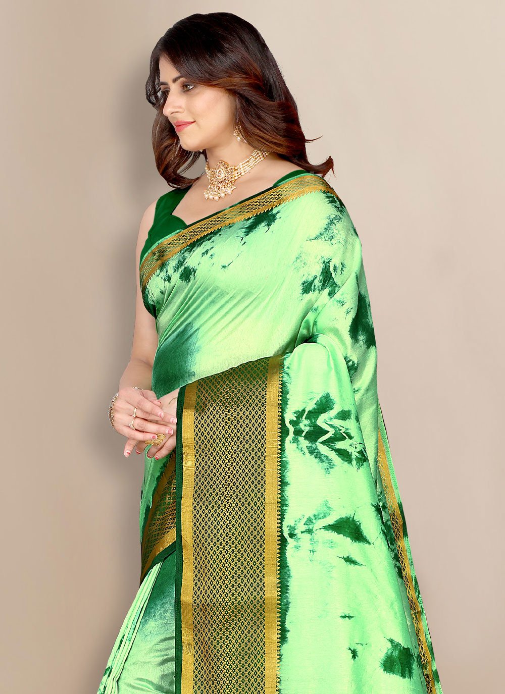 Contemporary Silk Sea Green Patch Border Saree