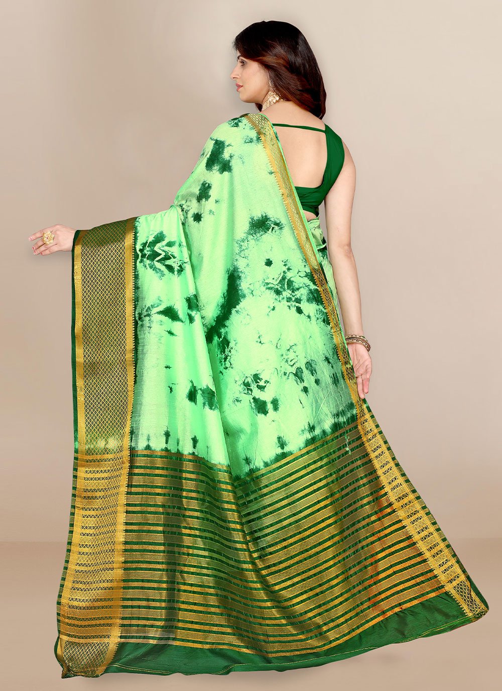 Contemporary Silk Sea Green Patch Border Saree