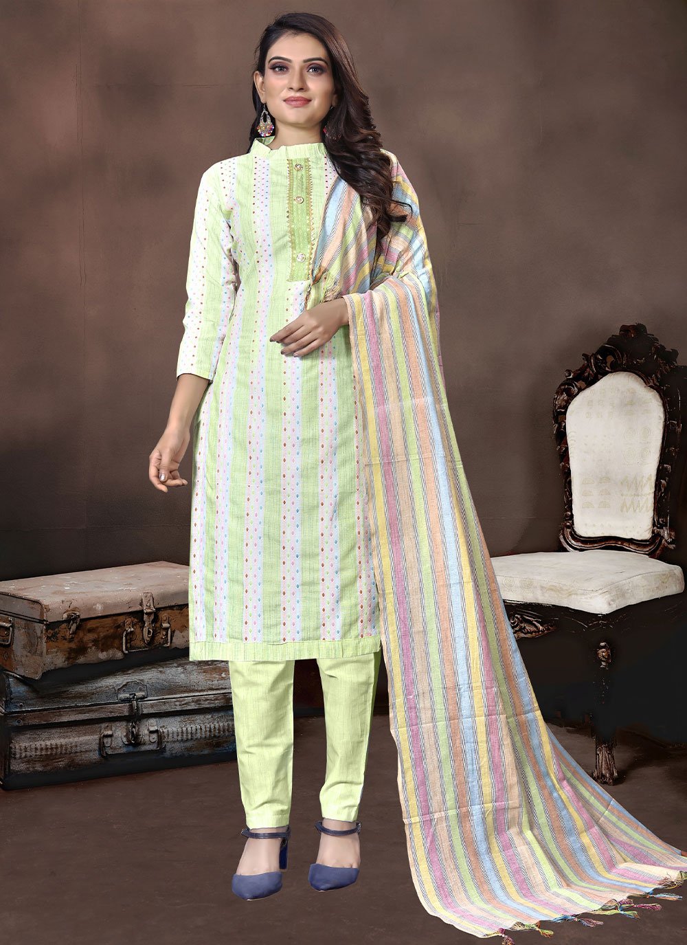 Salwar Suit Handloom Cotton Sea Green Woven Salwar Kameez