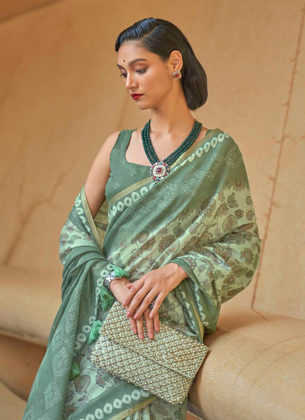 Trendy Saree Cotton Sea Green Print Saree