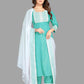 Pant Style Suit Blended Cotton Sea Green Fancy Work Salwar Kameez