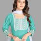 Pant Style Suit Blended Cotton Sea Green Fancy Work Salwar Kameez