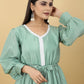 Designer Kurti Faux Crepe Sea Green Buttons Kurtis