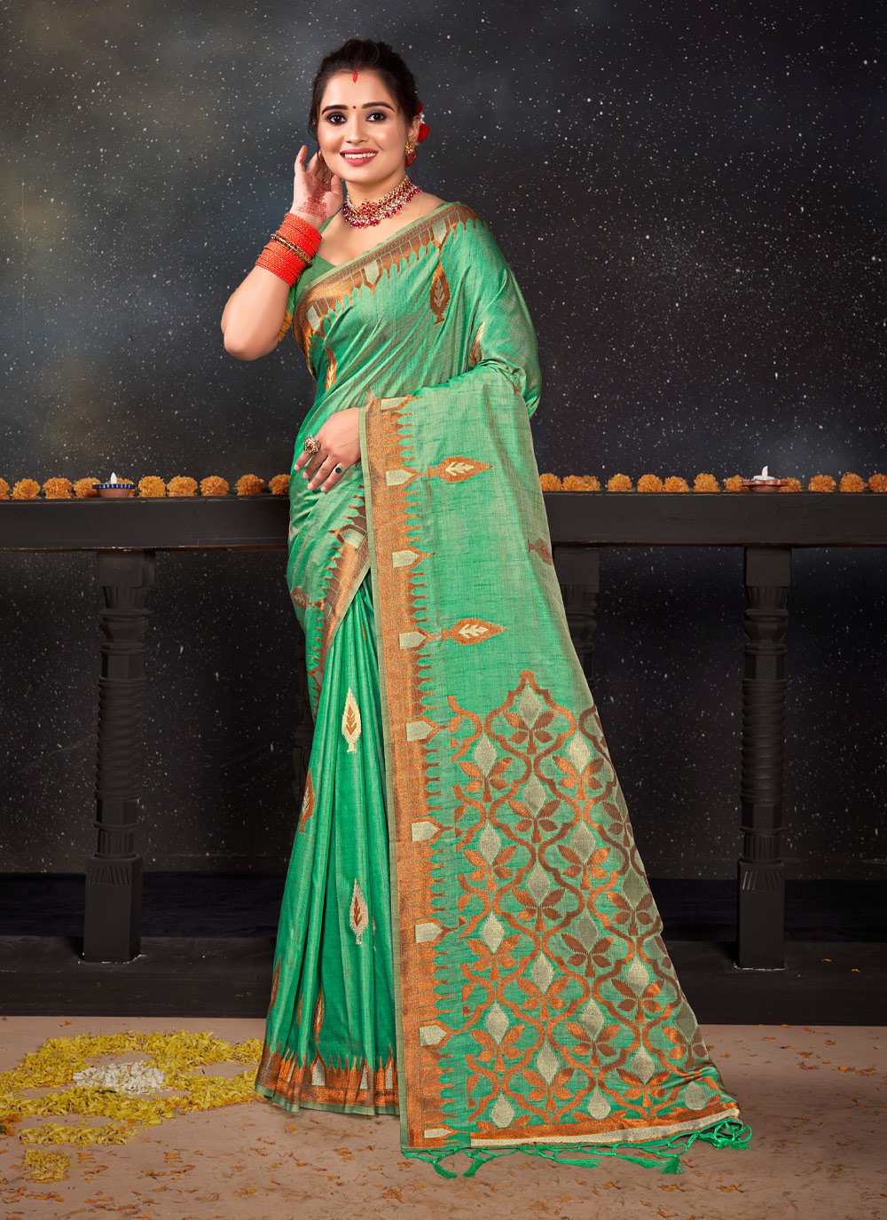 Traditional Saree Silk Sea Green Weaving Saree