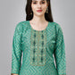 Party Wear Kurti Rayon Sea Green Embroidered Kurtis