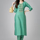 Party Wear Kurti Rayon Sea Green Embroidered Kurtis