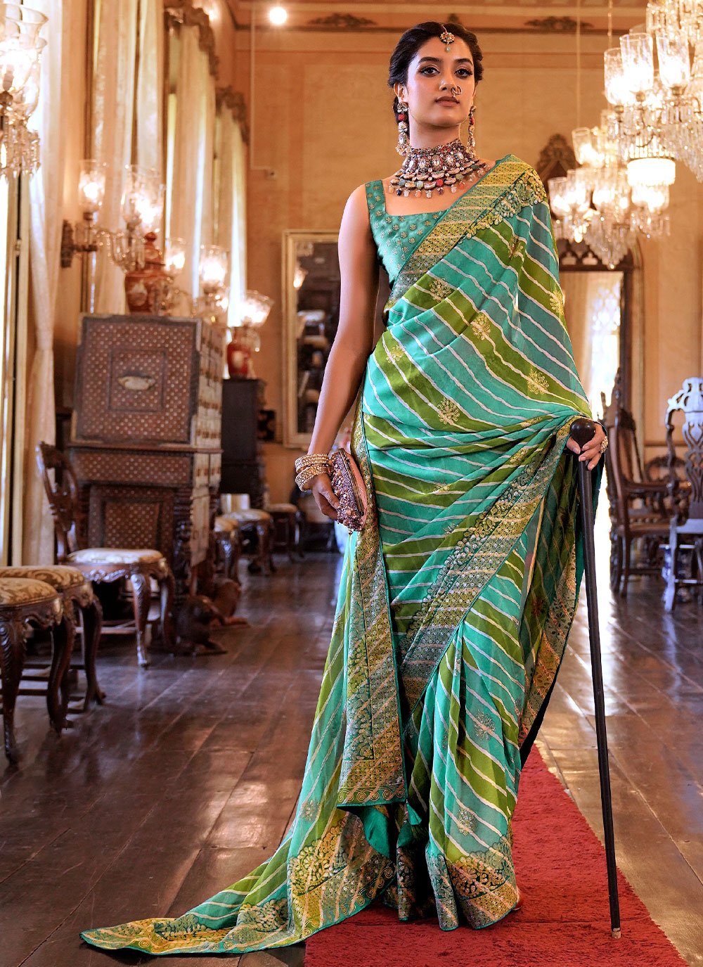 Trendy Saree Georgette Sea Green Patch Border Saree