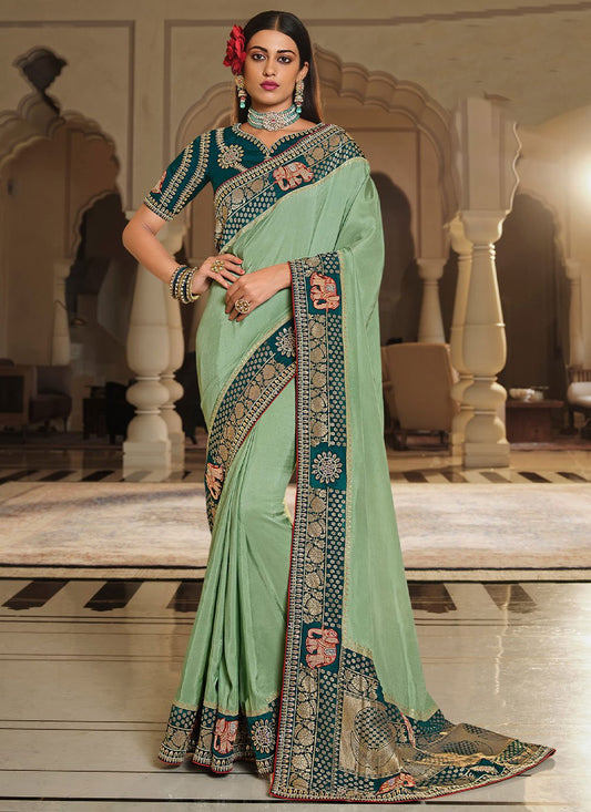 Classic Silk Sea Green Embroidered Saree