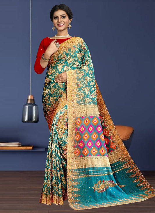 Classic Kanjivaram Silk Sea Green Embroidered Saree