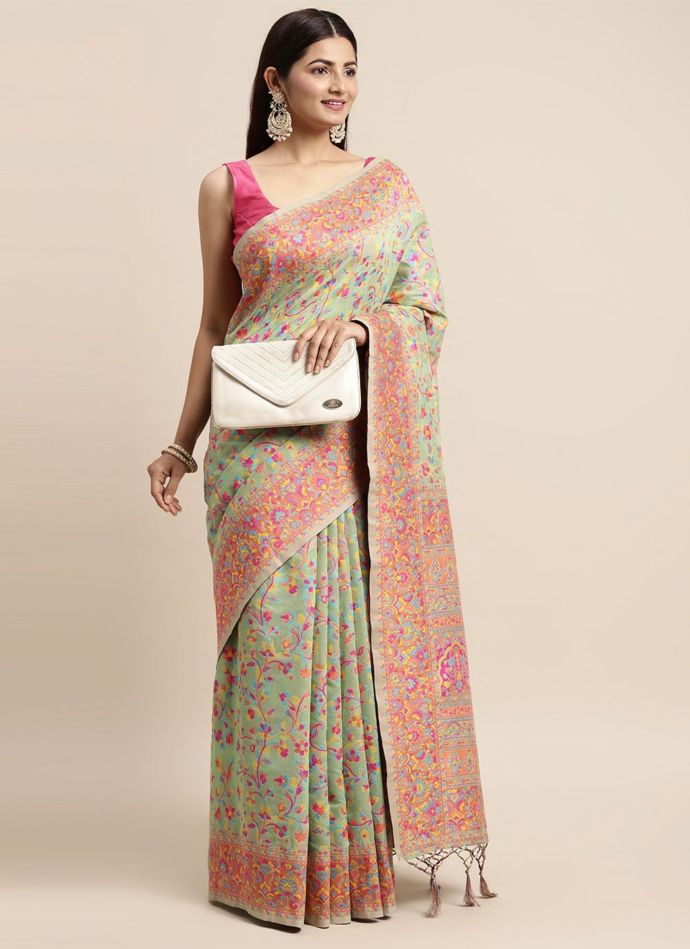 Classic Cotton Silk Sea Green Woven Saree