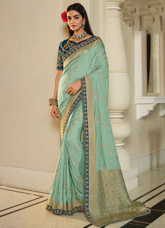 Contemporary Silk Sea Green Lace Saree