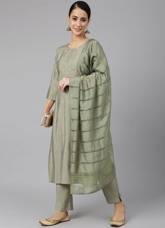 Pant Style Suit Viscose Sea Green Embroidered Salwar Kameez