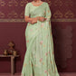 Trendy Saree Silk Blend Sea Green Embroidered Saree