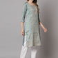 Designer Kurti Cotton Silk Sea Green Jacquard Work Kurtis