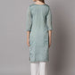 Designer Kurti Cotton Silk Sea Green Jacquard Work Kurtis