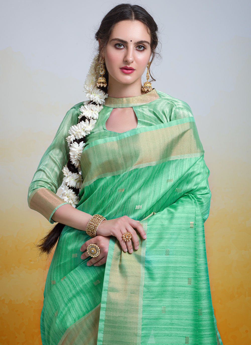 Classic Cotton Silk Sea Green Woven Saree