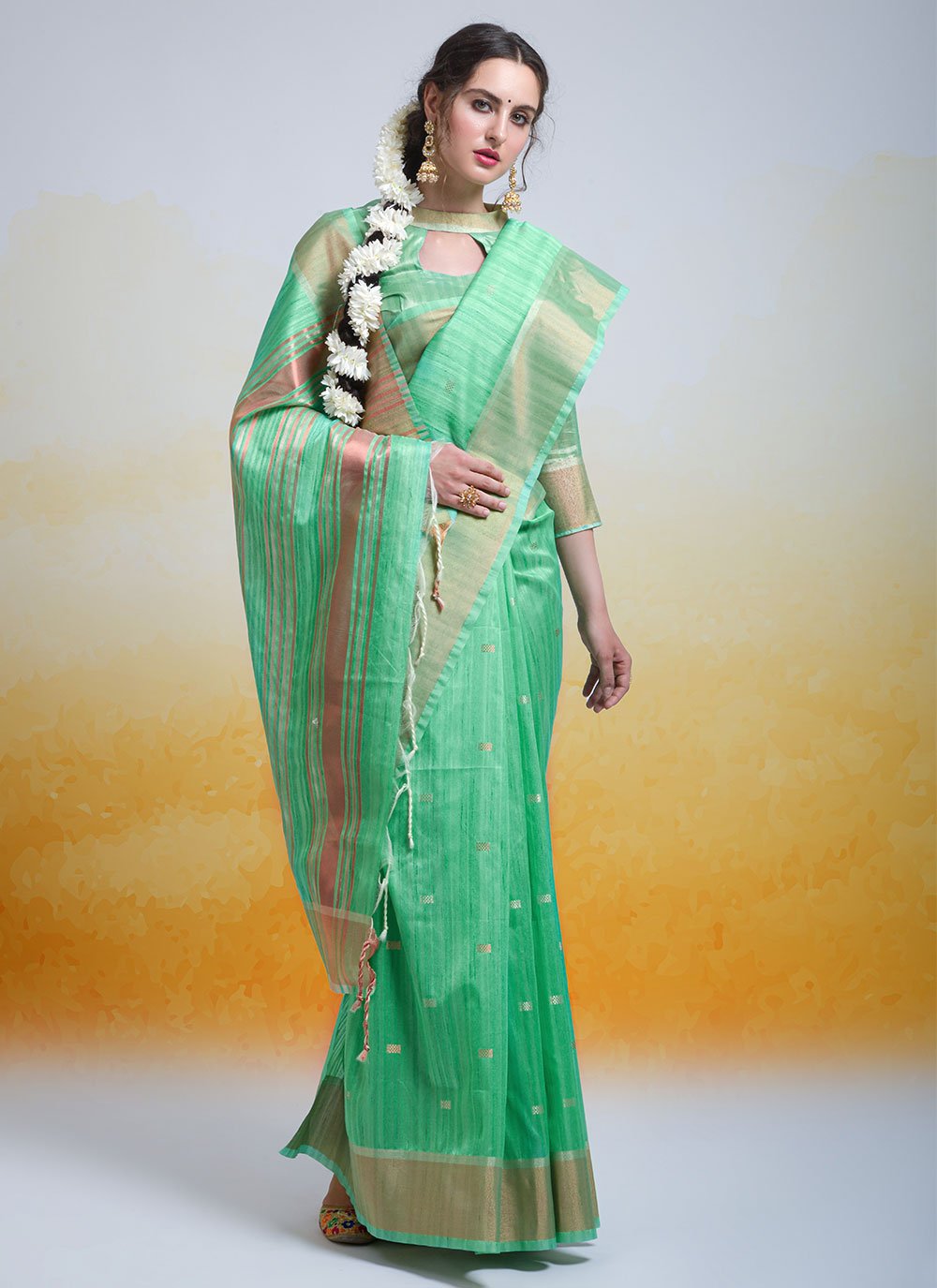 Classic Cotton Silk Sea Green Woven Saree