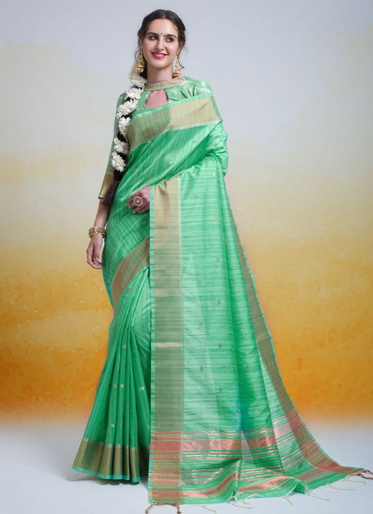 Classic Cotton Silk Sea Green Woven Saree