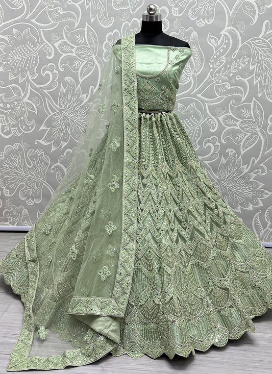 Lehenga Choli Net Sea Green Diamond Lehenga Choli