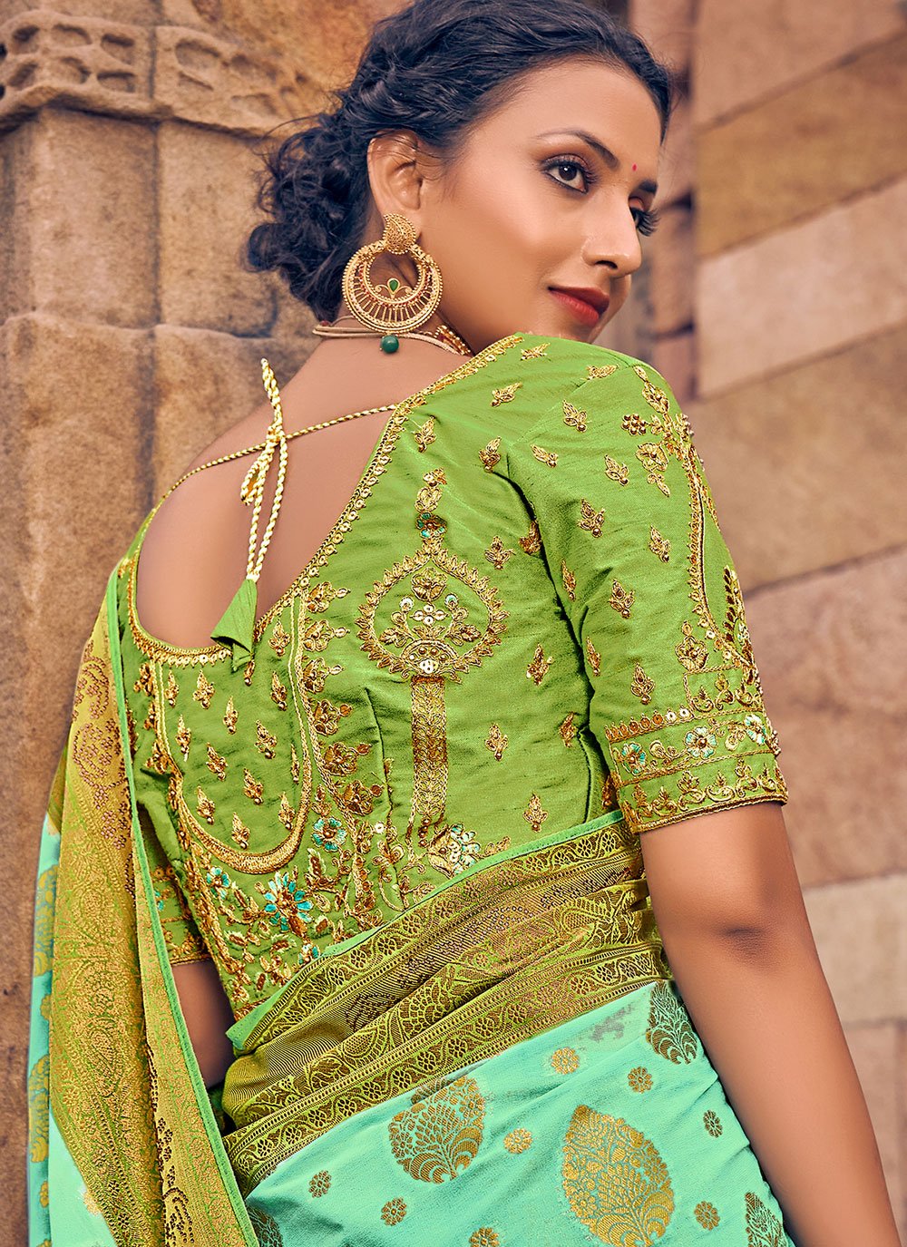 Contemporary Georgette Sea Green Embroidered Saree