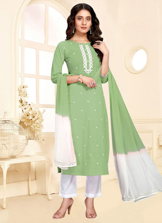 Salwar Suit Cotton Sea Green Embroidered Salwar Kameez