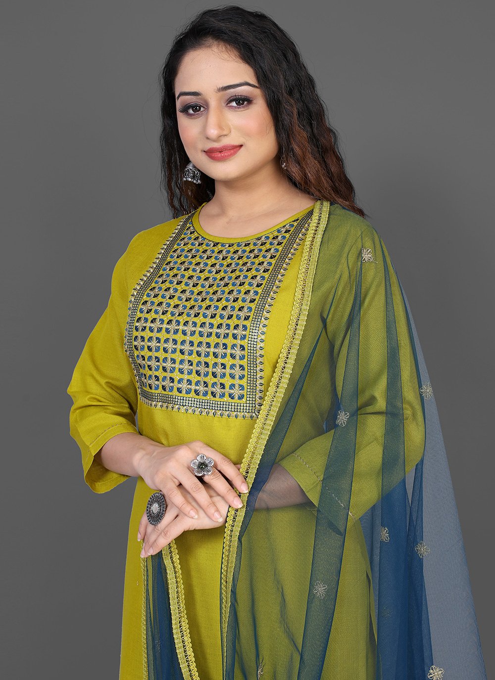 Pant Style Suit Blended Cotton Sea Green Embroidered Salwar Kameez