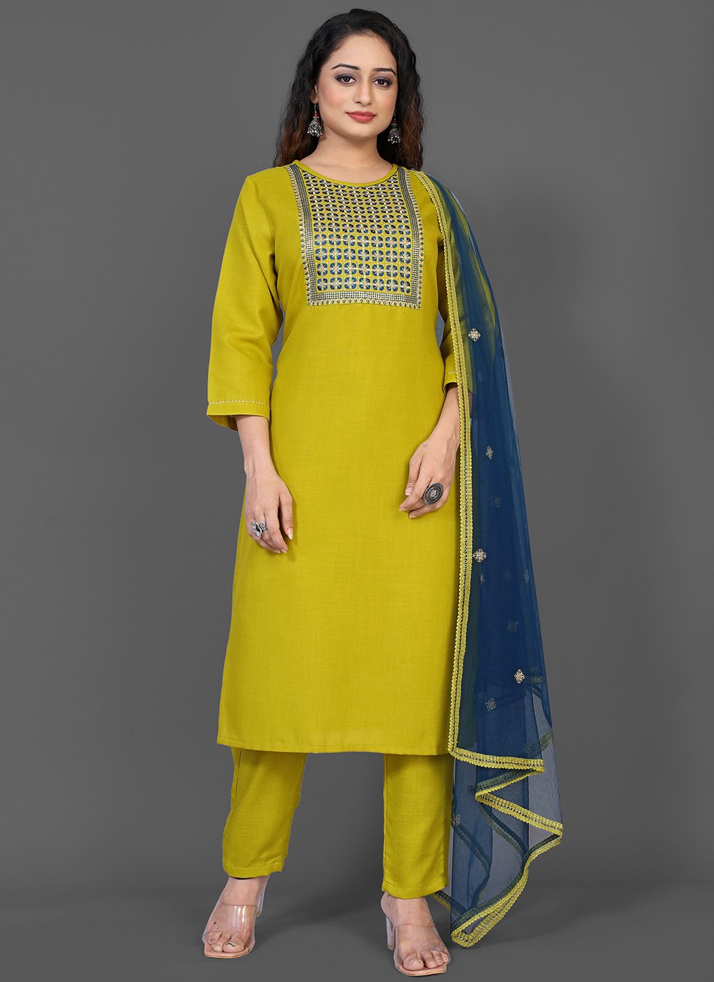 Pant Style Suit Blended Cotton Sea Green Embroidered Salwar Kameez