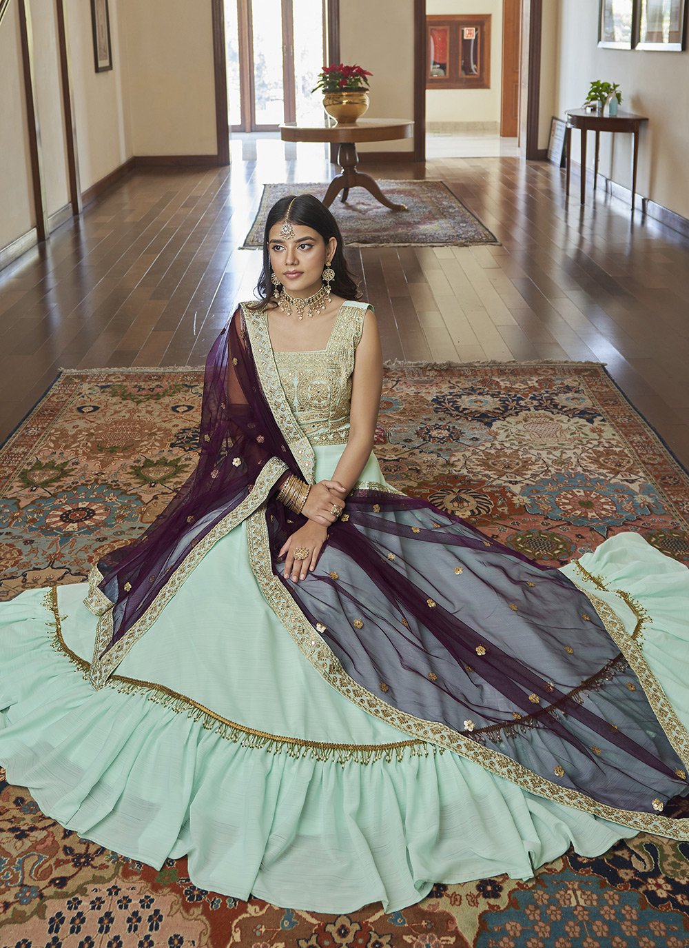 A Line Lehenga Silk Sea Green Dori Work Lehenga Choli