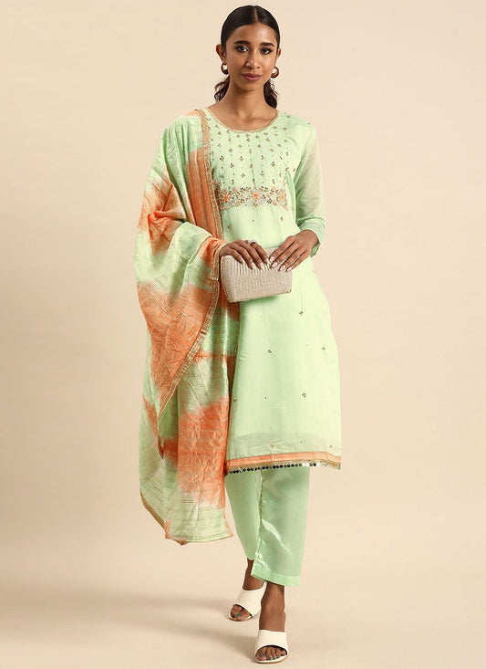 Salwar Suit Silk Sea Green Embroidered Salwar Kameez