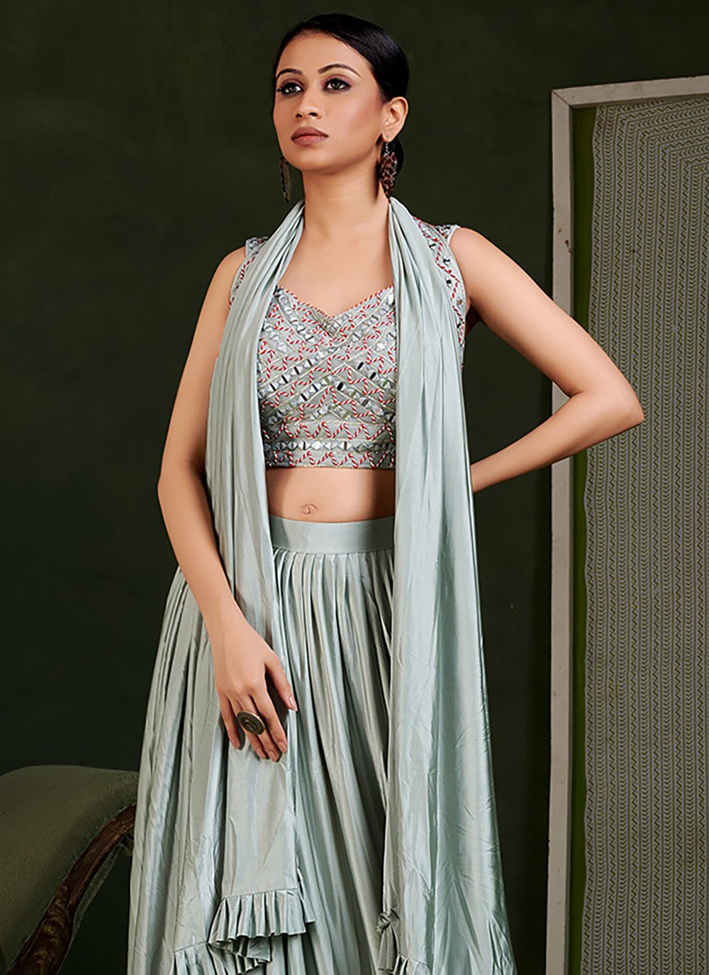 Trendy Saree Imported Sea Green Embroidered Saree