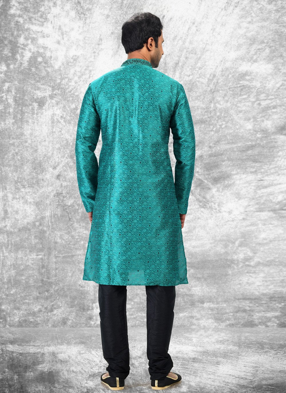 Kurta Pyjama Brocade Jacquard Silk Sea Green Fancy Work Mens