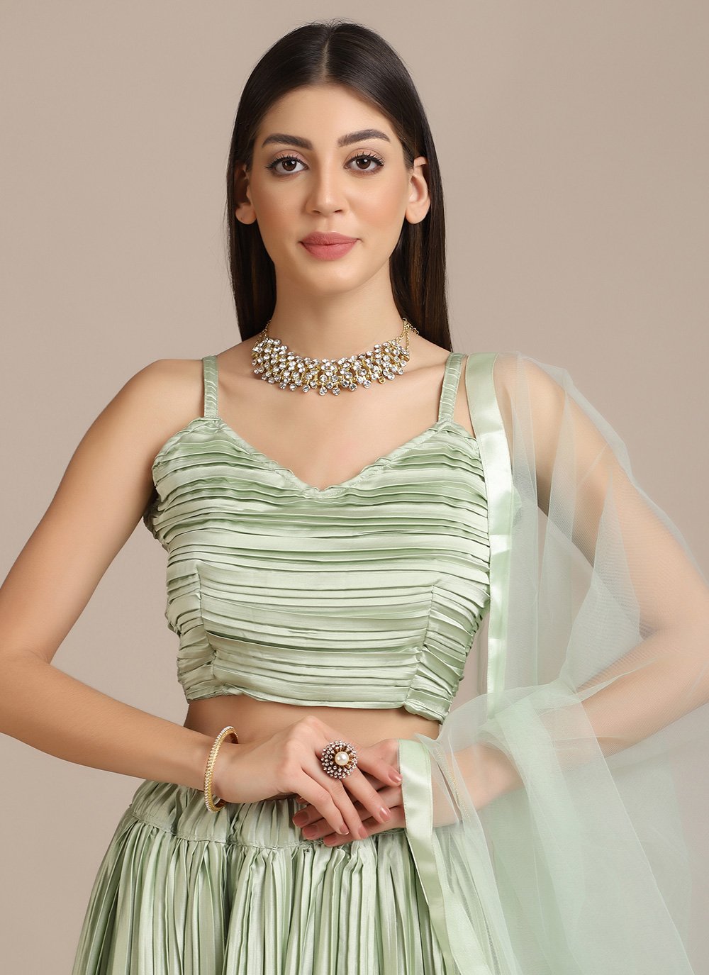 Lehenga Choli Satin Silk Sea Green Plain Lehenga Choli