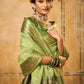 Contemporary Banarasi Silk Tissue Sea Green Patch Border Saree