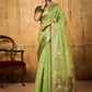 Contemporary Banarasi Silk Tissue Sea Green Patch Border Saree