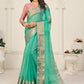 Contemporary Organza Sea Green Patch Border Saree