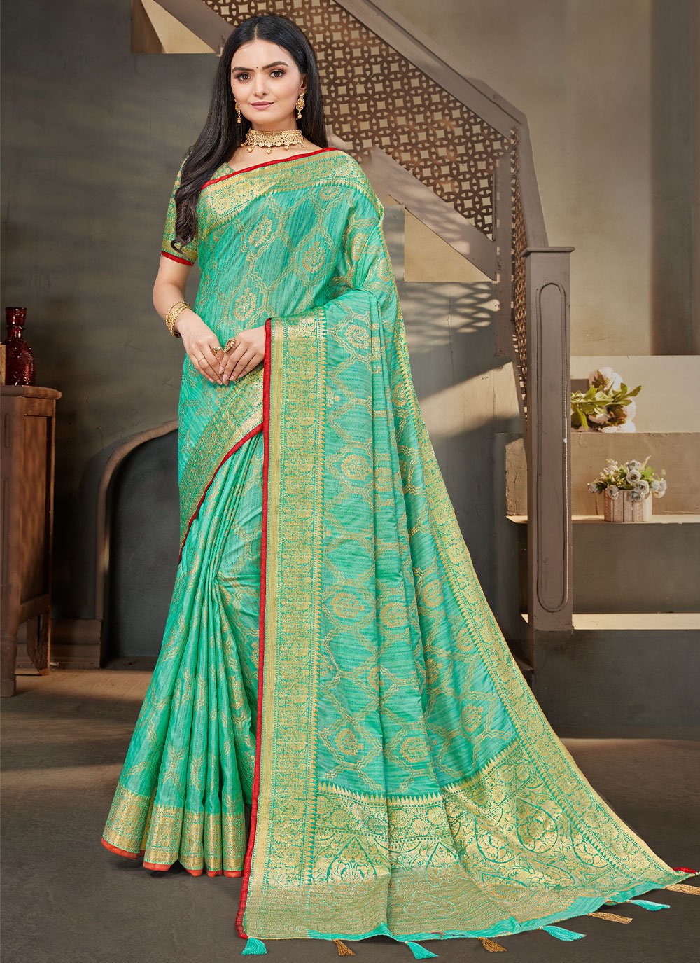 Silk Saree Silk Sea Green Weaving Saree