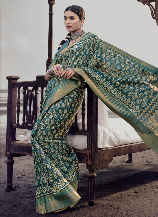 Classic Silk Sea Green Digital Print Saree