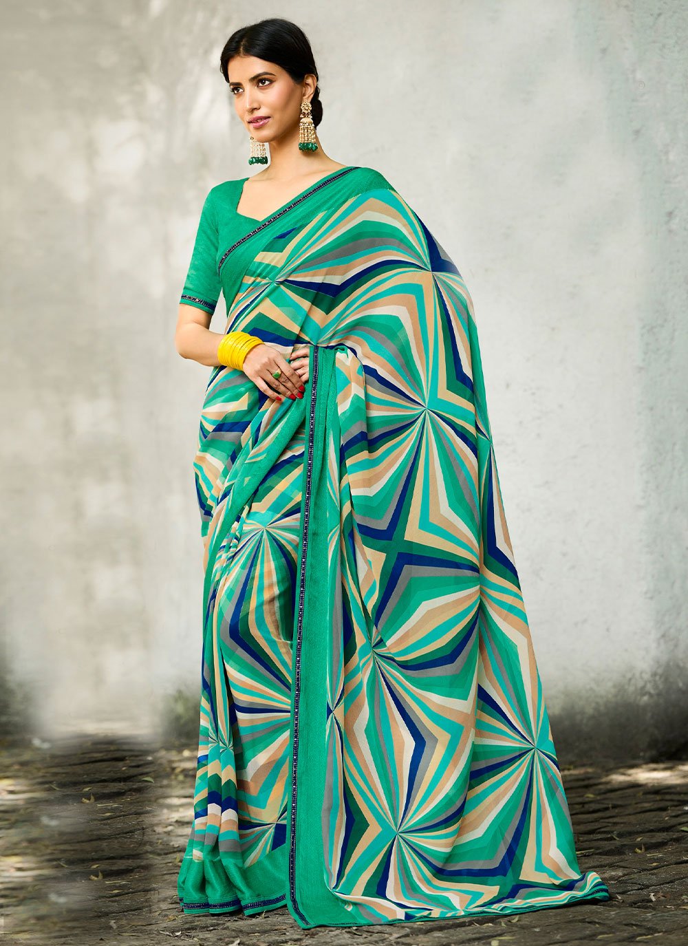 Trendy Saree Georgette Sea Green Lace Saree