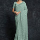 Classic Georgette Sea Green Embroidered Saree