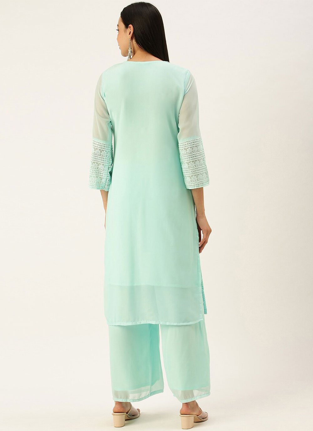 Casual Kurti Georgette Sea Green Embroidered Kurtis